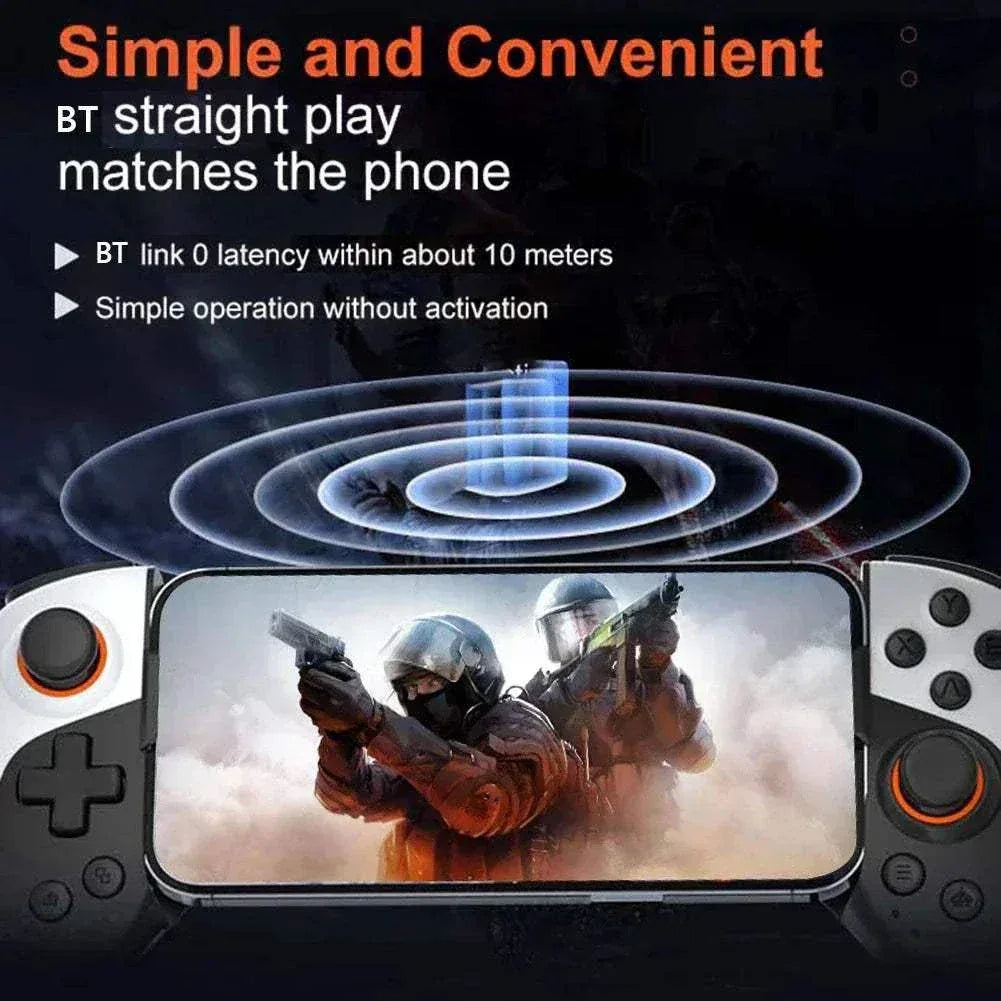JK03 Telescopic Controller with wireless Bluetooth, ultra-low latency, and adjustable arms for mobile gaming on iPhone and Android