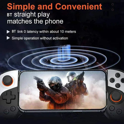 JK03 Telescopic Controller with wireless Bluetooth, ultra-low latency, and adjustable arms for mobile gaming on iPhone and Android
