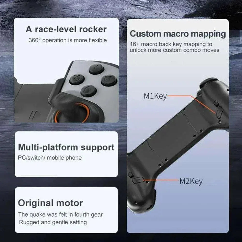JK03 Telescopic Controller for mobile gaming with Bluetooth, ultra-low latency, and adjustable arms for iPhone and Android devices